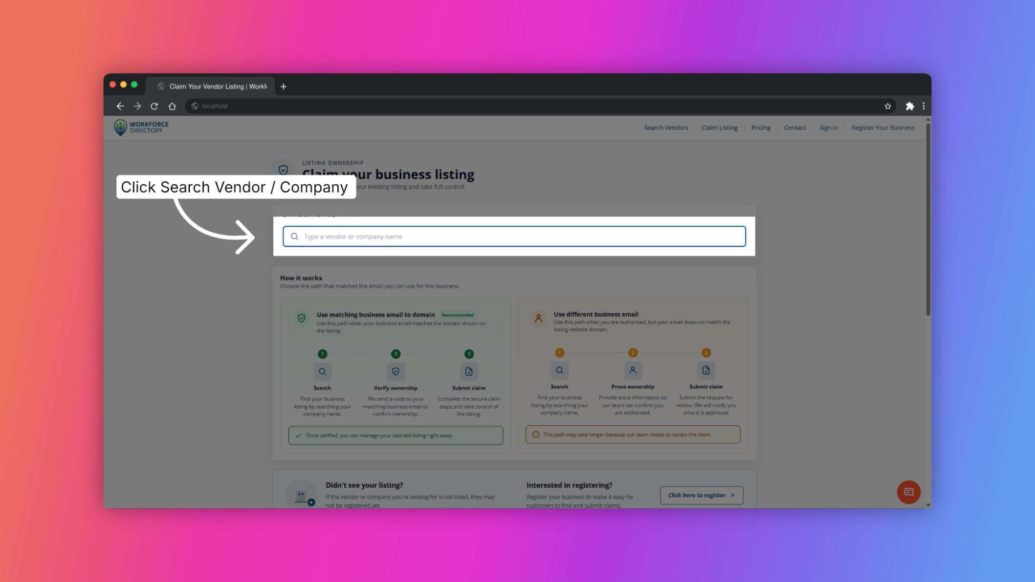 Step 3: Open vendor search