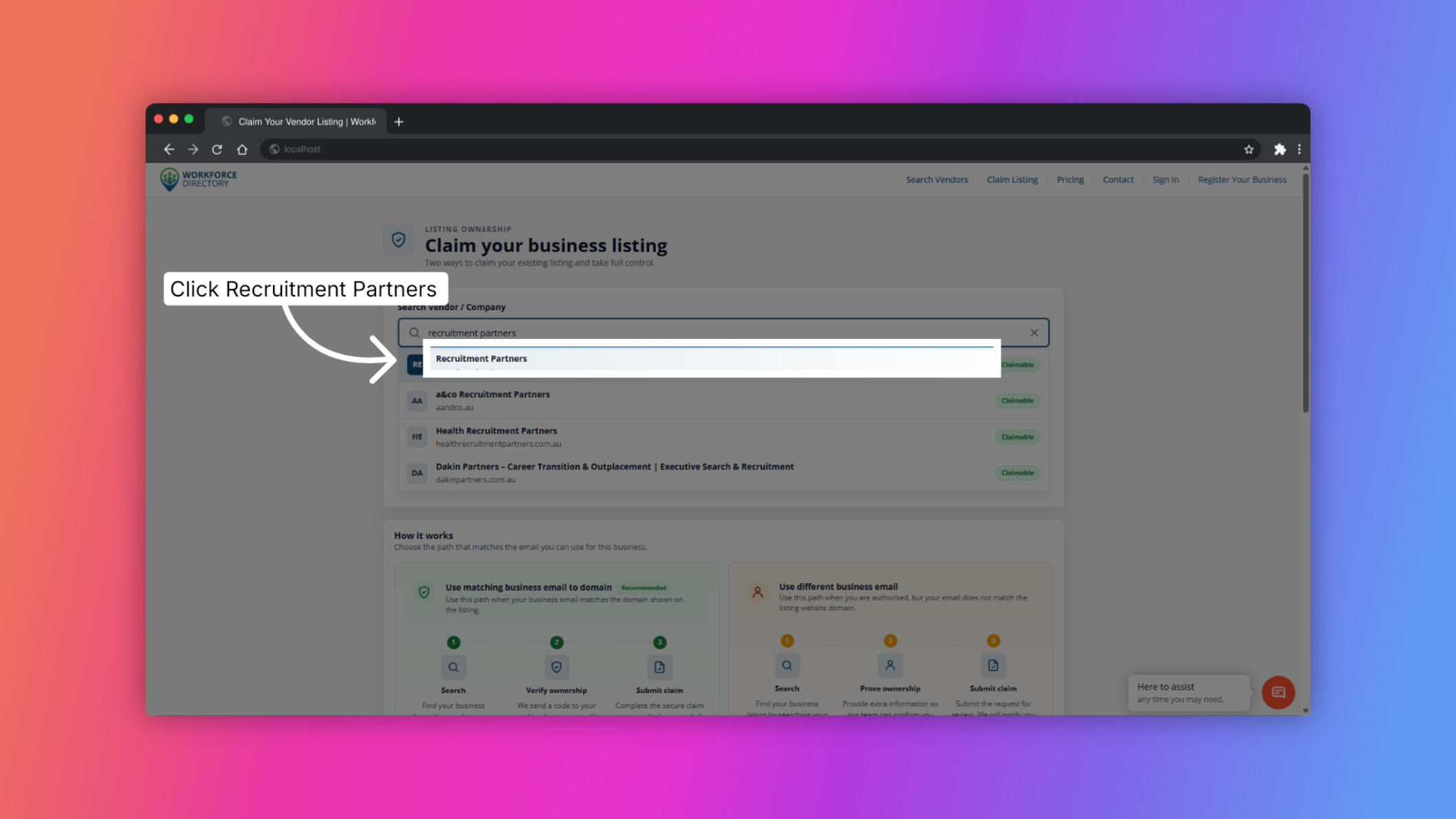 Step 5: Select your company from the results