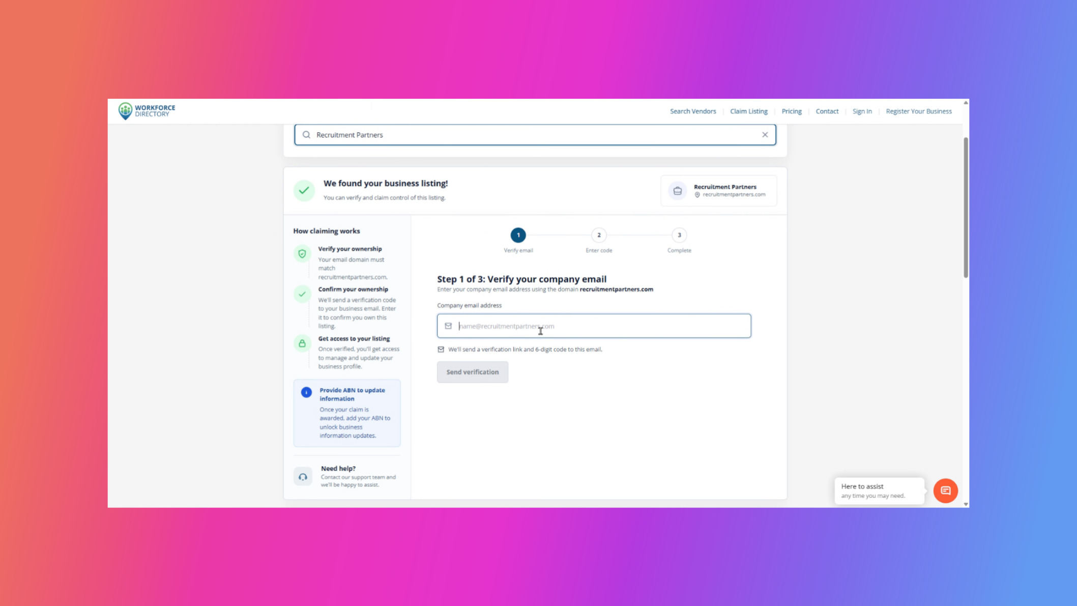 Step 6: Provide your company email