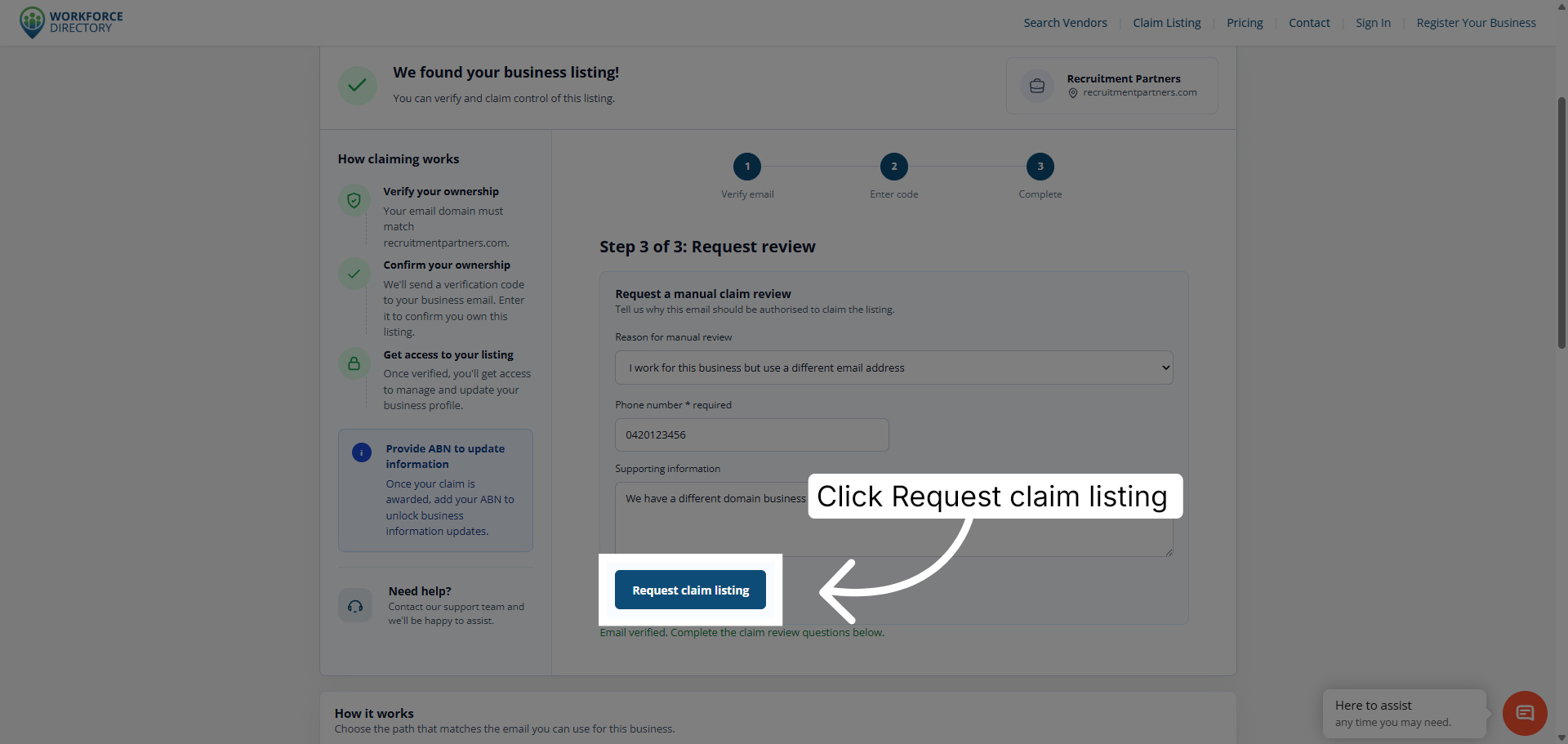 Step 13: Submit the claim request