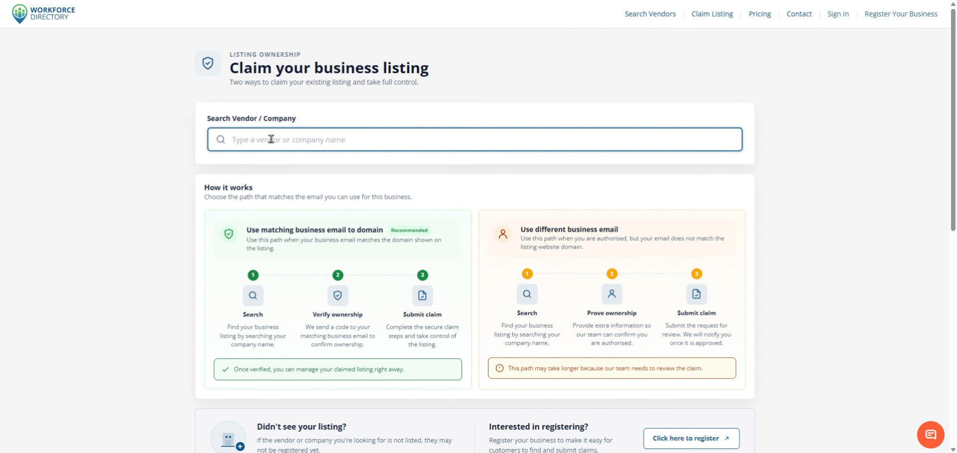 Step 2: Enter your vendor search term
