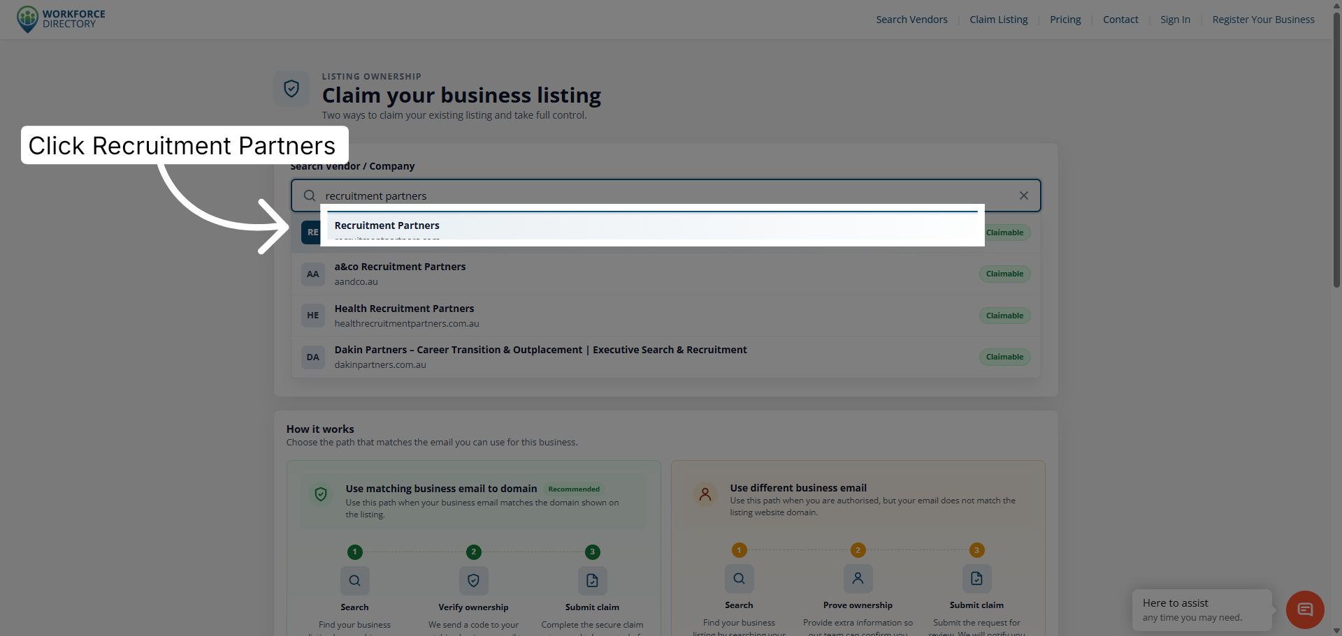 Step 3: Select your company from the results