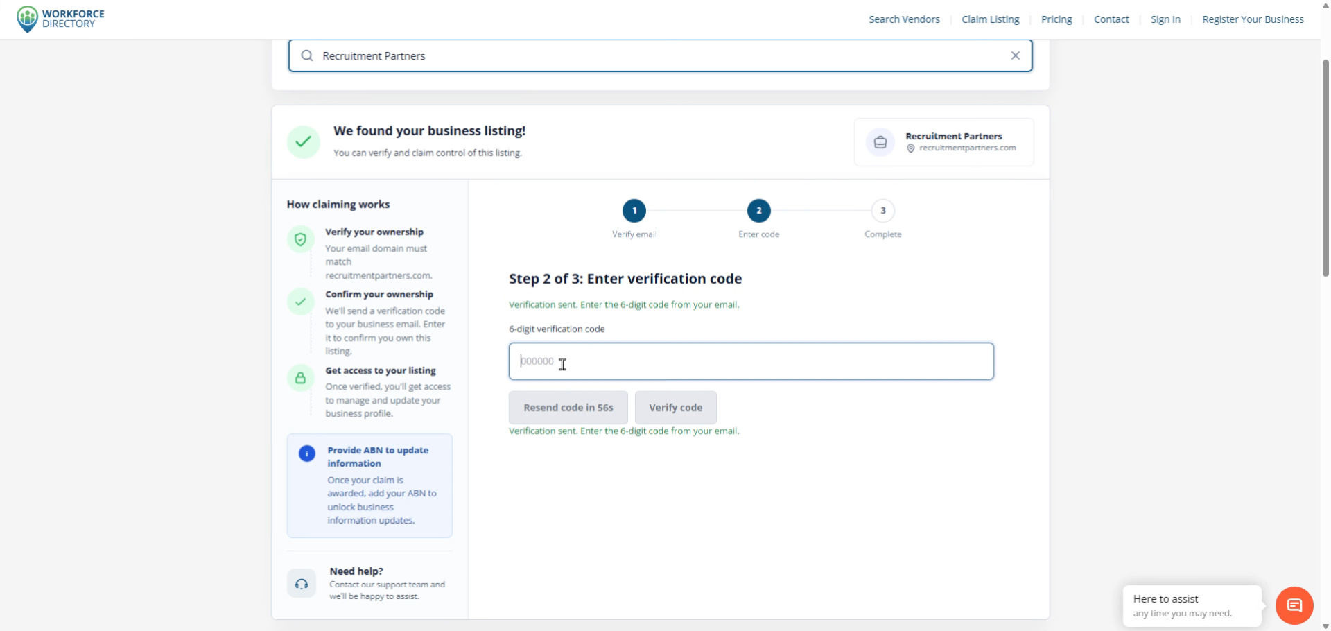 Step 8: Enter the verification code