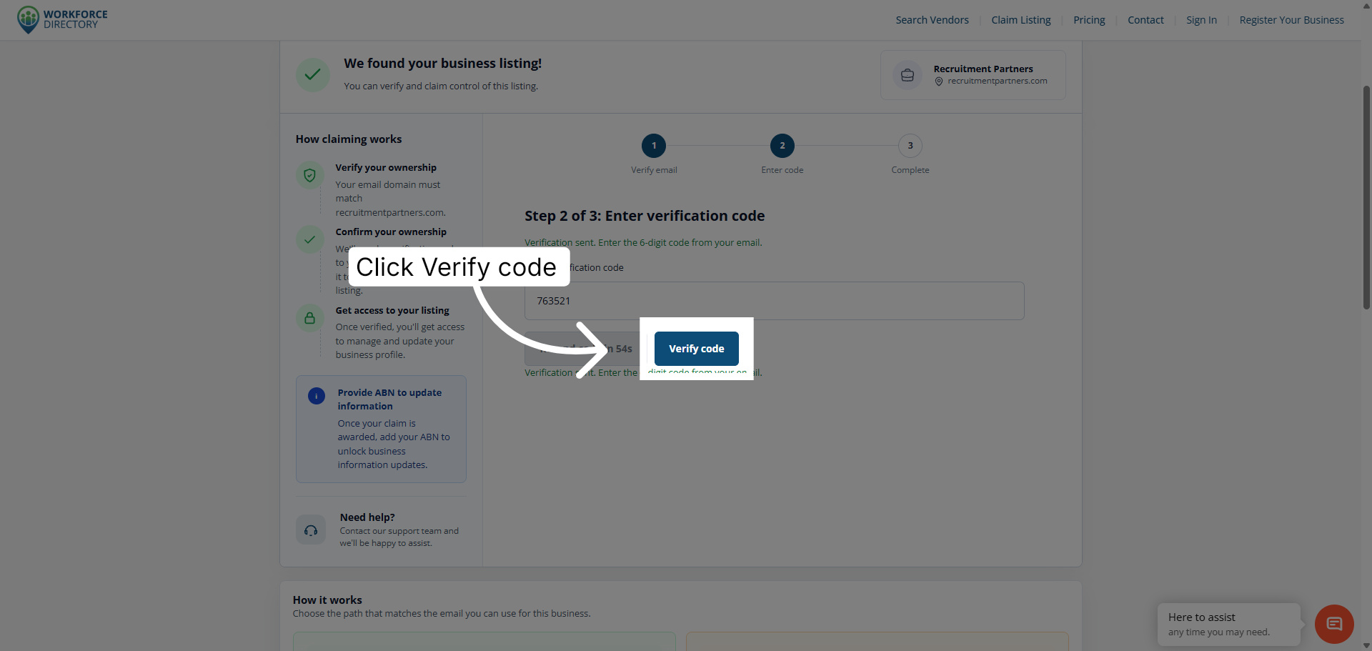 Step 9: Confirm the verification code