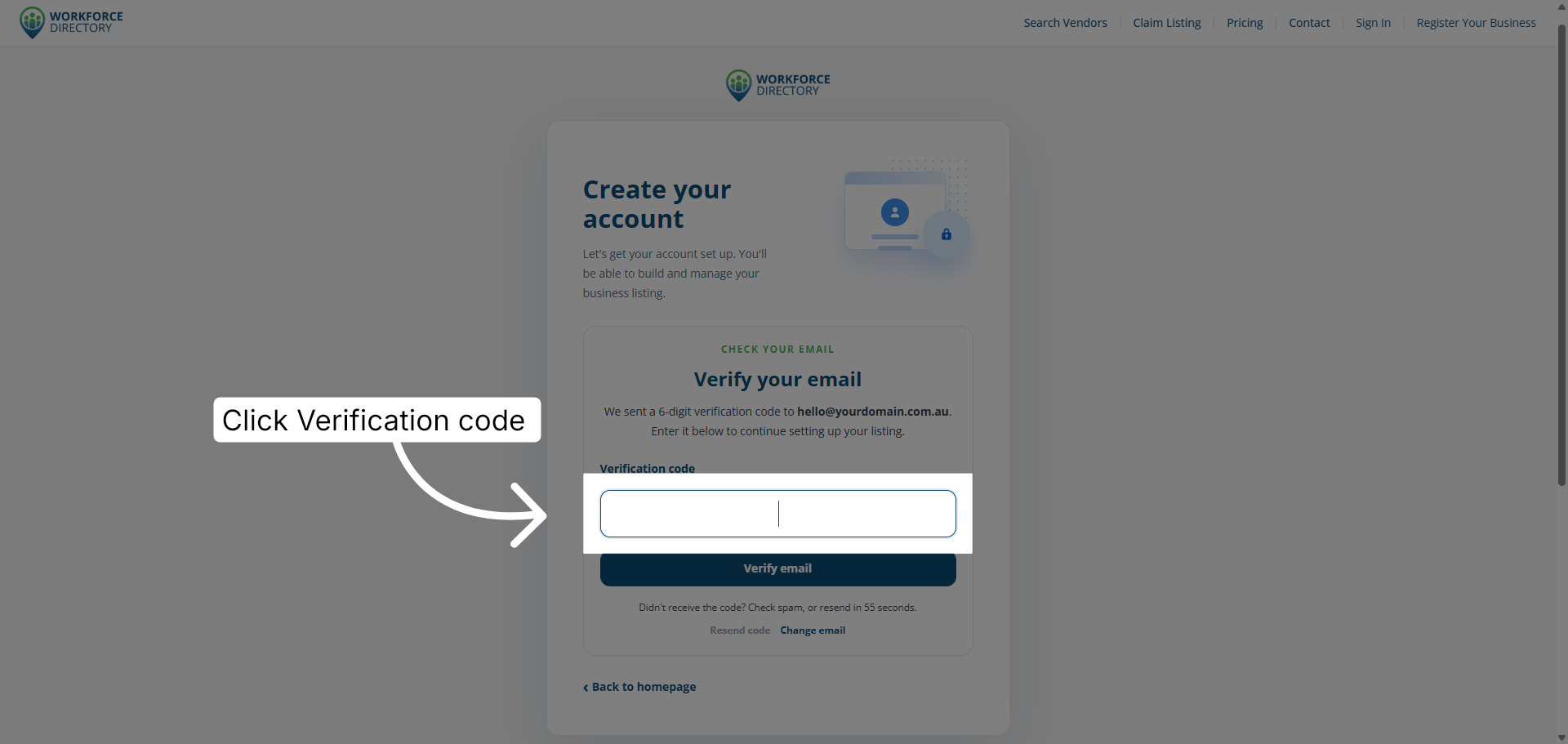 Step 8: Open the verification code field