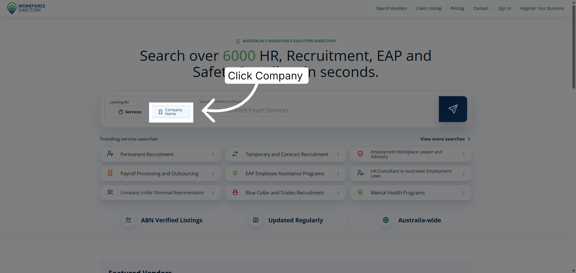 Step 3: Open the company section
