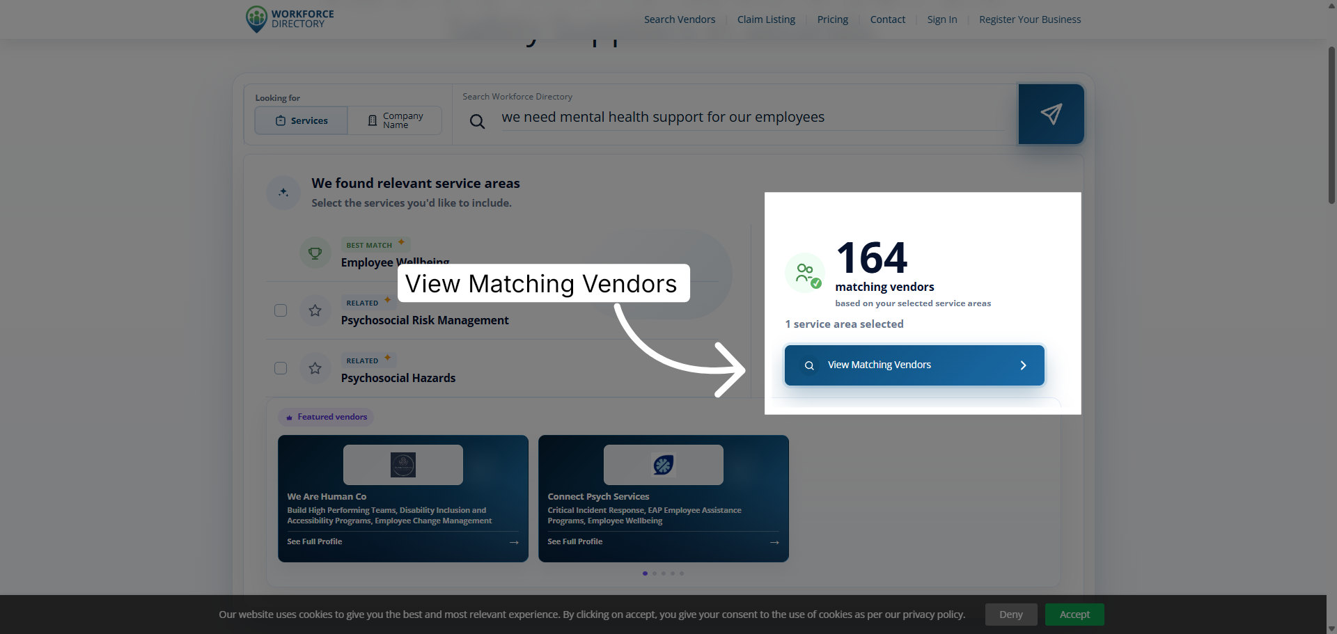 Step 6: View matching vendors