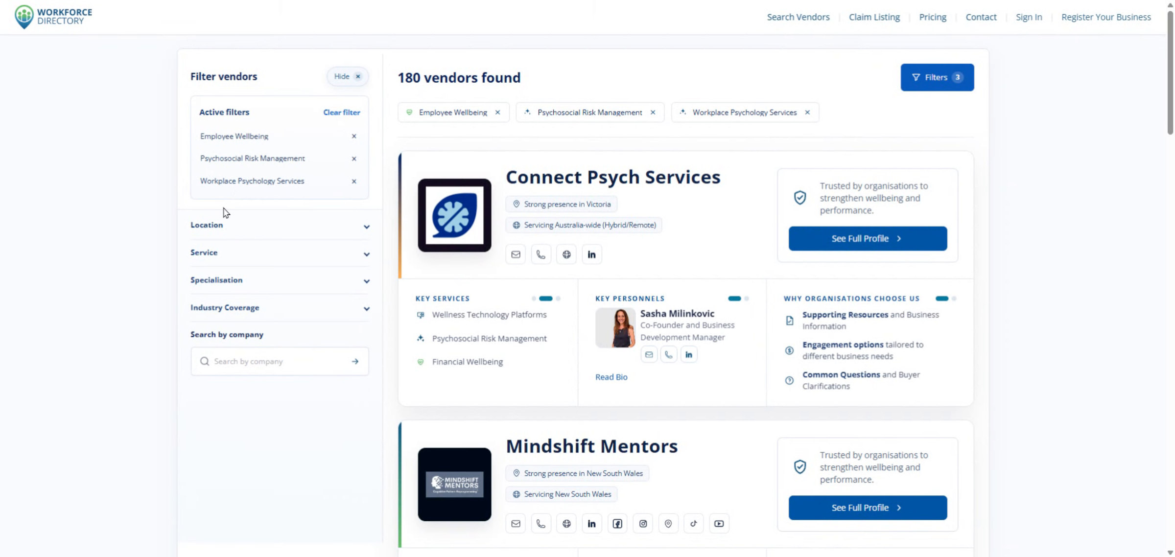 Step 7: Review vendor search results